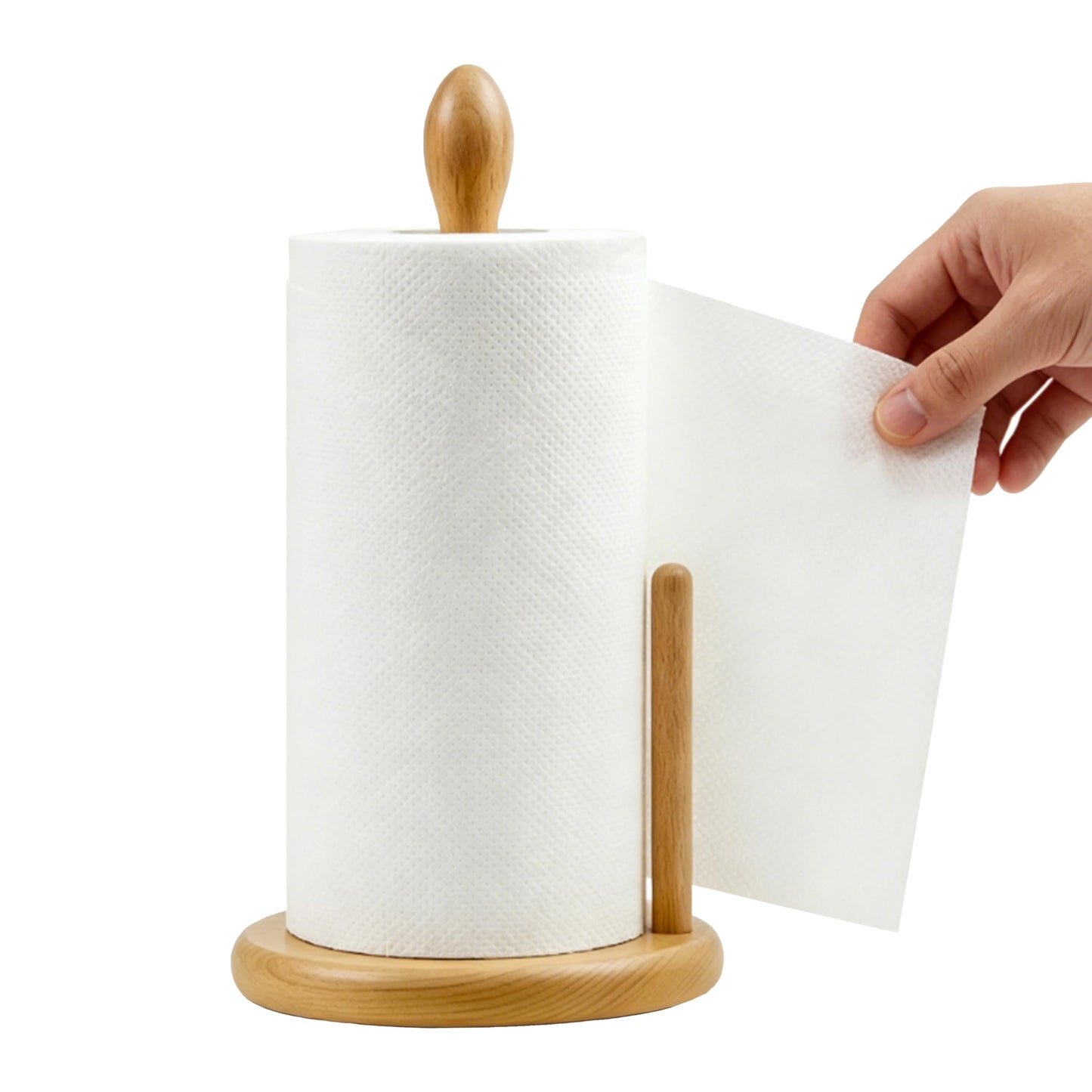 JURHSDEGD Wooden Paper Towel Holder – Weighted Wide Base, Fits Jumbo & Standard Rolls, One-Hand Tear, Kitchen Countertop Organizer