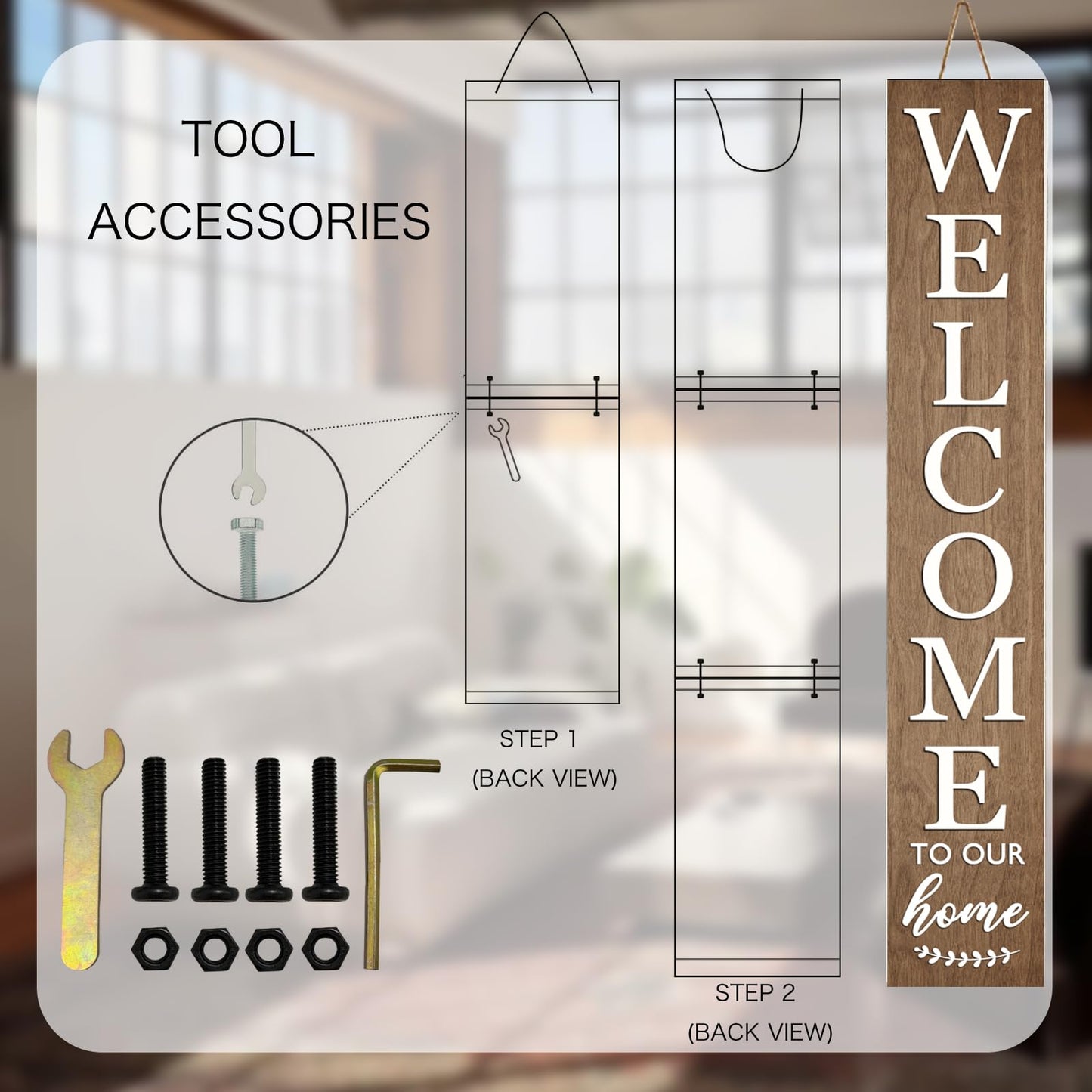 Vertical Wood Welcome Sign for Front Porch Vertical Decorative Sign Front Door Outdoor Indoor Welcome Sign 47.2x7.8 Inch Large Farmhouse Style(brown)