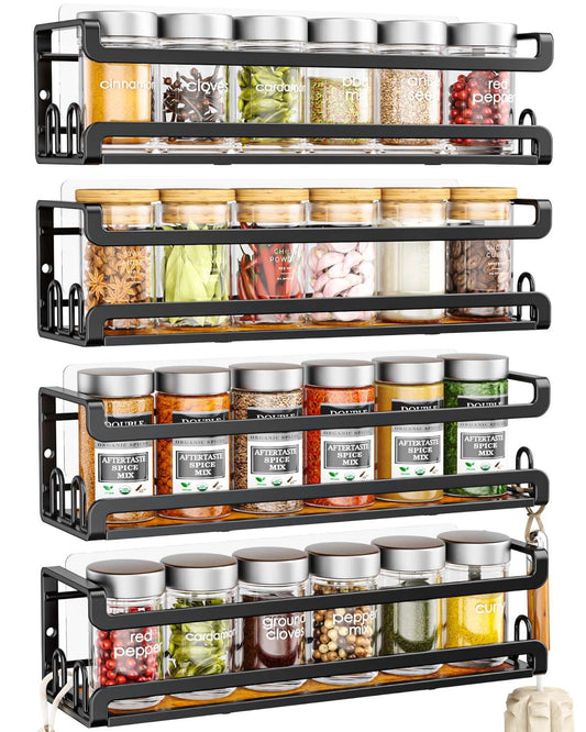 Doakhirmit Wall Mount Spice Rack, Black,4 Pack
