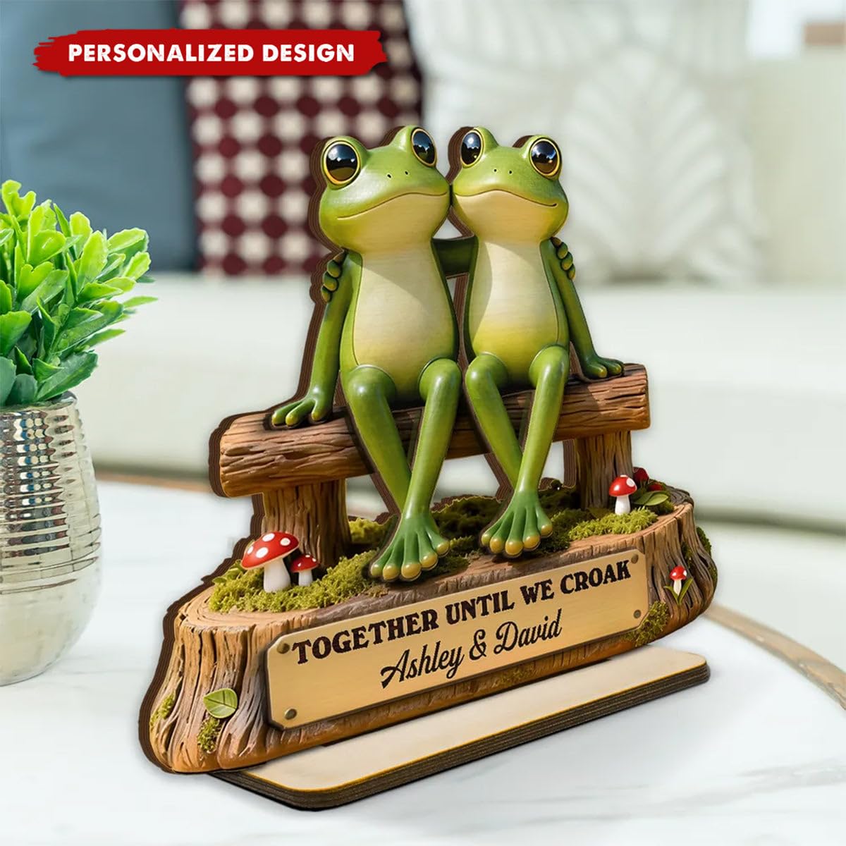 Personalized Frog Couple Wooden Plaque-Gift For Couple Custom Name Date Photo Home Decor Desk Sign Shelf Sitter Unique Cute Animal Lover Romantic Present
