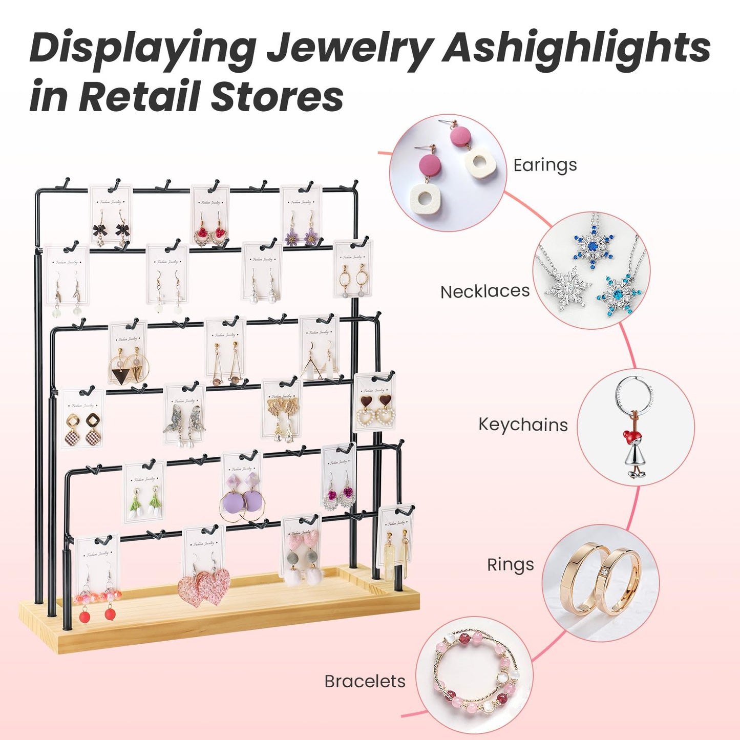JIUCAN Earring Display for Vendors, 6 Tiers Earring Rack Display Holder Stand, Earring Organizer Holder, Jewelry Display for Selling Earings Cards, Necklaces Rings Bracelets, Keychains (Black)