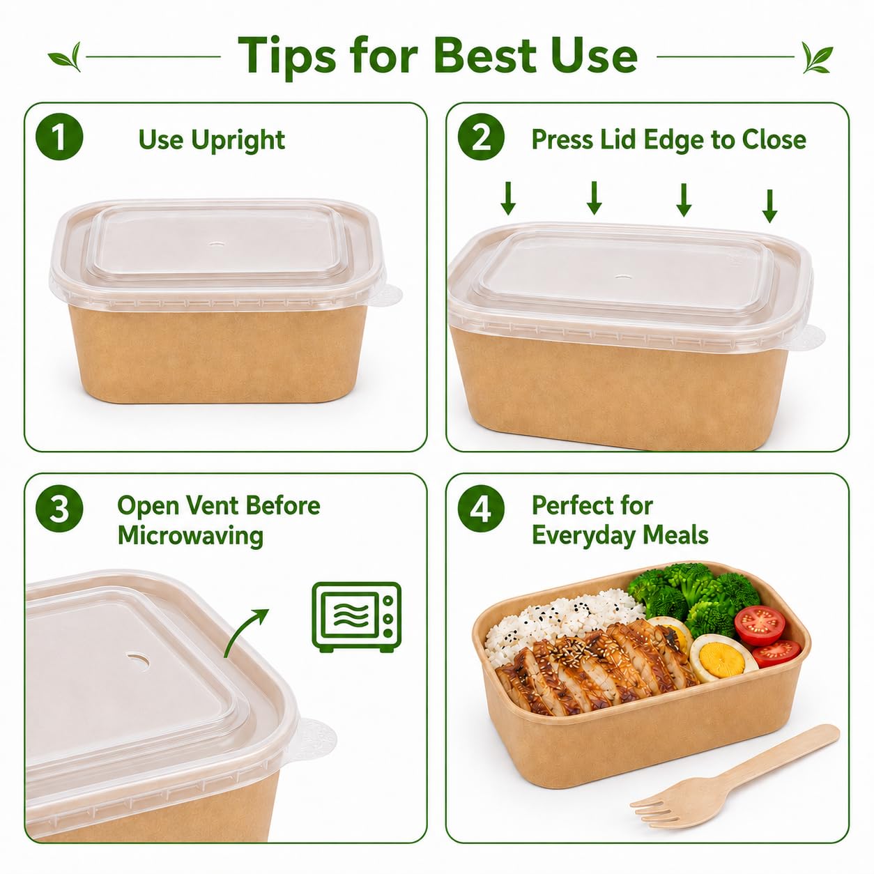 50 Pack 33 oz Disposable Kraft Paper Bowls with PP Lids and Wooden Forks