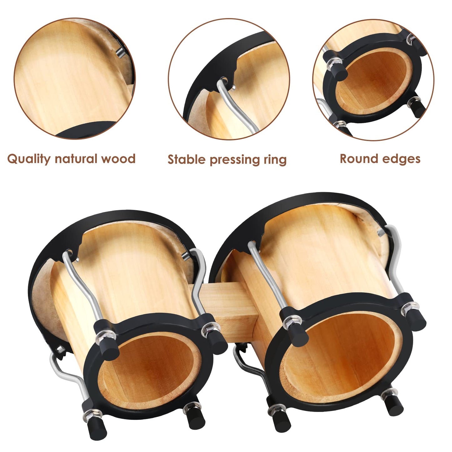 EastRock Bongo Drum 4” and 5” Set for Adults Beginners Professionals Tunable Wood and Metal Drum Percussion Instruments With Tuning Wrench