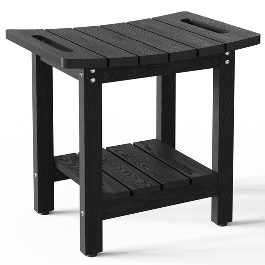 oridom HIPS Shower Benches for Inside Shower, Shower Stool with Space-Efficient Storage Shelf, Waterproof Shower Chair Seat for Spa Bathroom(Black)