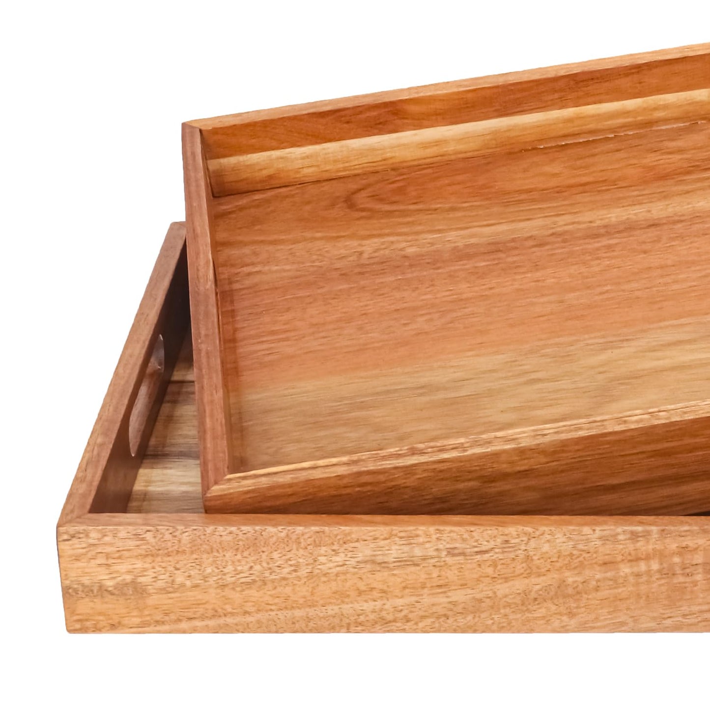 kukmakri 3 PCS Acacia Wood Serving Tray with Handles - 15 x 10 Inch Elegant Rectangle Wooden Tray for Food, Decorative Snack Tray, Breakfast and Kitchen Tray, Ideal Wooden Serving Platter for Homes