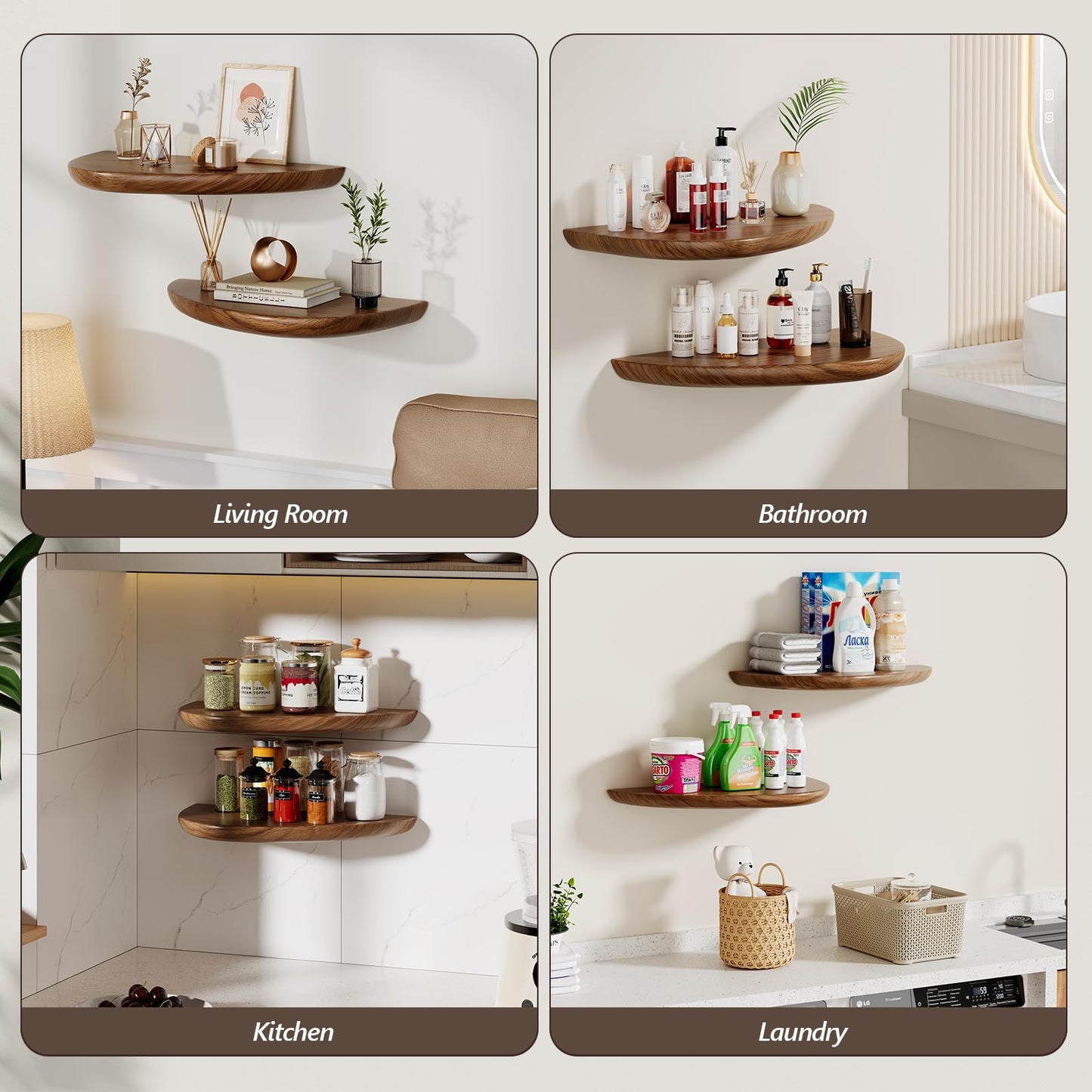 Sueuapp Solid Walnut Floating Shelves for Wall 15.7 Inch Set of 2, Live Edge Wall Mounted Shelf,Rustic Farmhouse Wooden Floating Shelf,Wood Wall Shelves for Bathroom Living Room,Bedroom,Kitchen