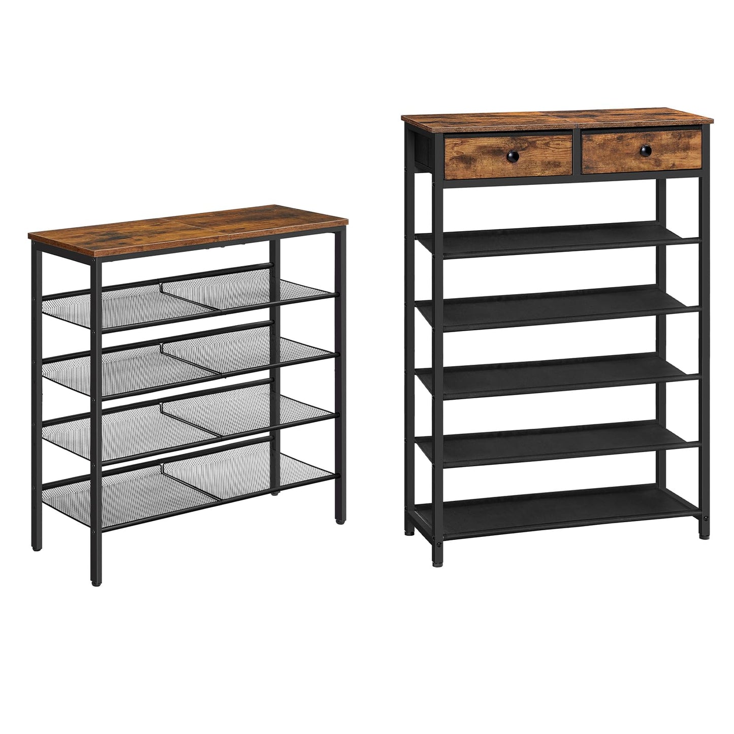HOOBRO Shoe Rack, Shoe Storage Organizer with 2 Non-Woven Drawers, Shoe Shelf with Wooden Top, Closet, Rustic Brown BF12-79XJ01