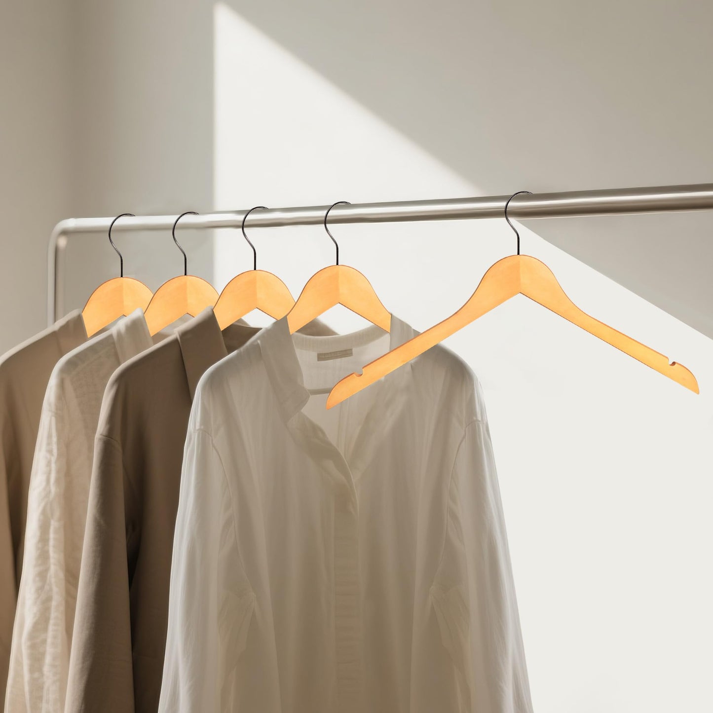 BP4U Premium Wooden Top Hangers, Heavy Duty Solid Wood Suit Hangers with 360° Swivel Hook & Anti-Slip Notches, Durable Clothes Hangers for Jackets, Coats, Shirts & Dresses(Natural Wood/12-Pack)