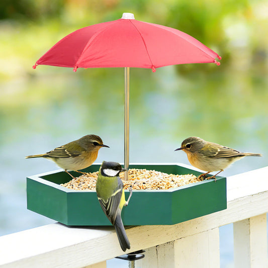 MIXXIDEA Bird Feeder Tray for Railing, Balcony Platform Deck Bird Feeders for Outside, Sturdy Wooden Birds Feeder for Attracting Wild Birds (Green)