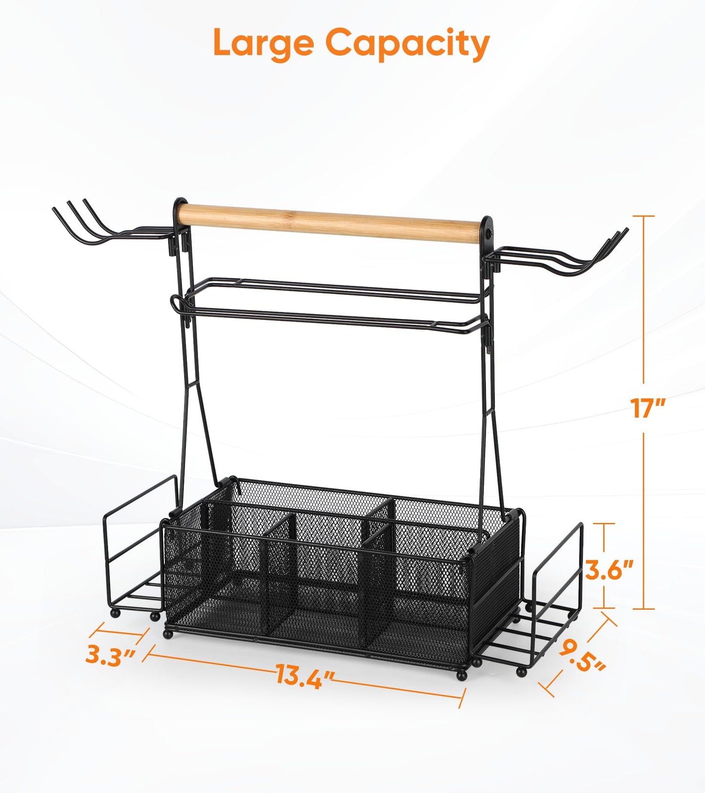PWSOMJ Grill Caddy Barbecue Tool Sets for Outdoor Grill, Picnic BBQ Caddy Picnic Utensil Condiment Organizer, BBQ Accessories Camping Gifts with Paper Towel Holders, Compartments & Hooks