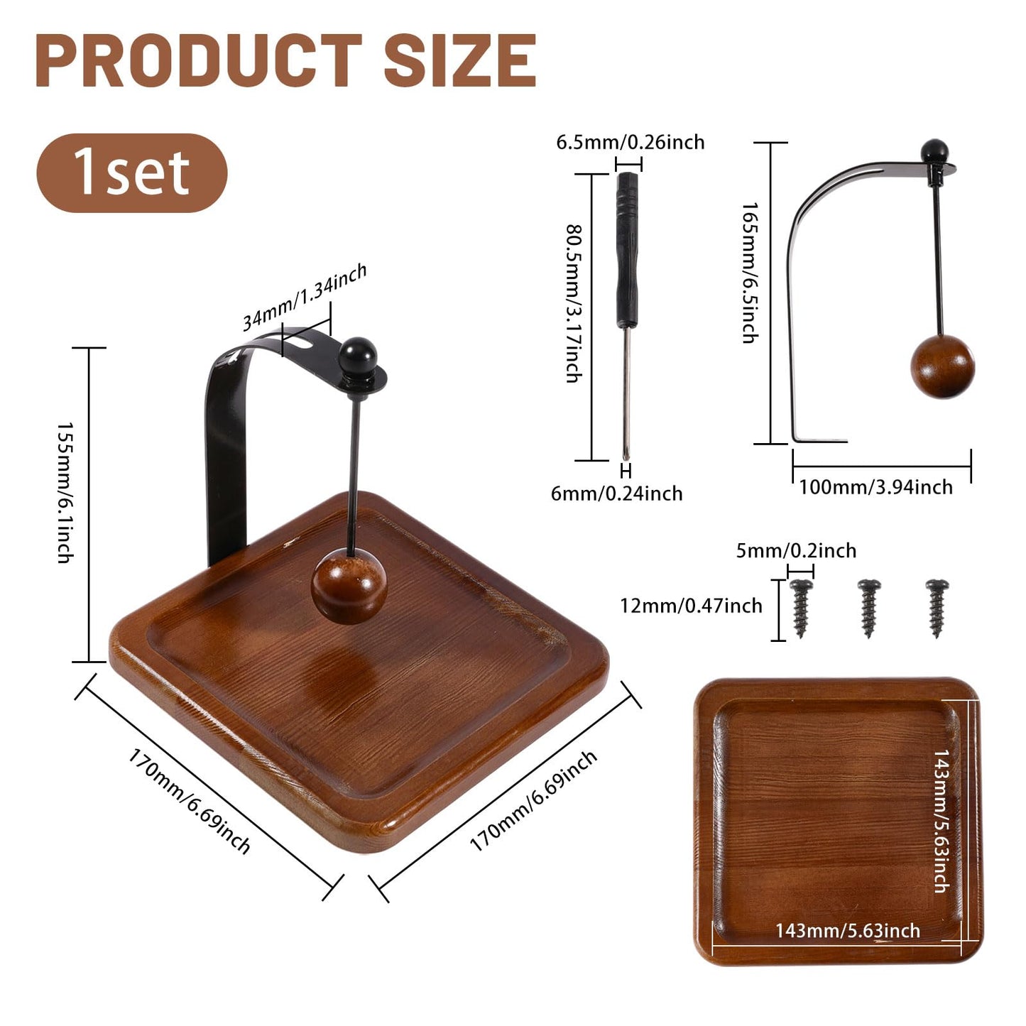 GLOBLELAND Wood Napkin Holder for Table 5.6"x5.6" Napkin Dispenser with Metal Weighted Arm Wooden Ball Square Cocktail Paper Holder for Kitchen Office Restaurant Cafe Home Decor
