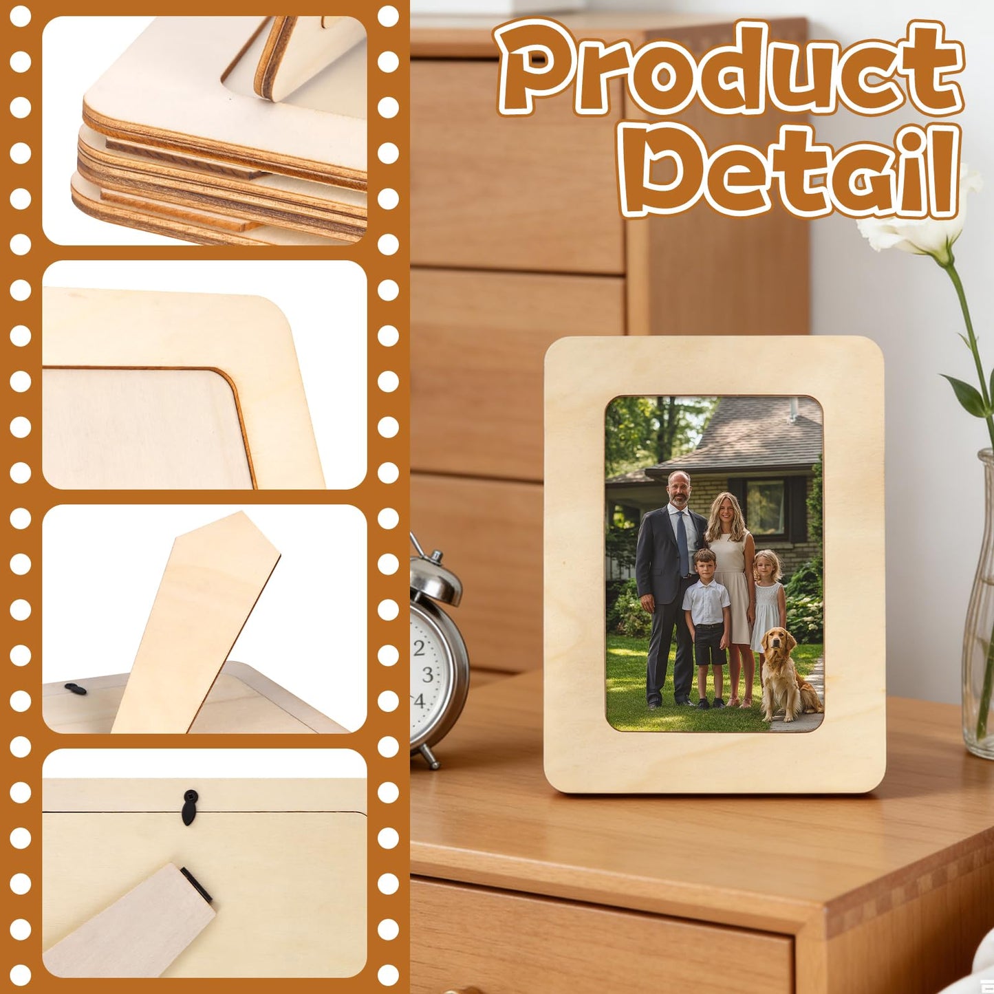 VOKOY 50 Pack Wooden Picture Frames for Crafts, DIY Wood Craft Picture Frames Bulk for 4" x 6" Photos,Unfinished Standing Photo Frames DIY Crafts Wood Decorate for Father's Day Birthday Party Gifts
