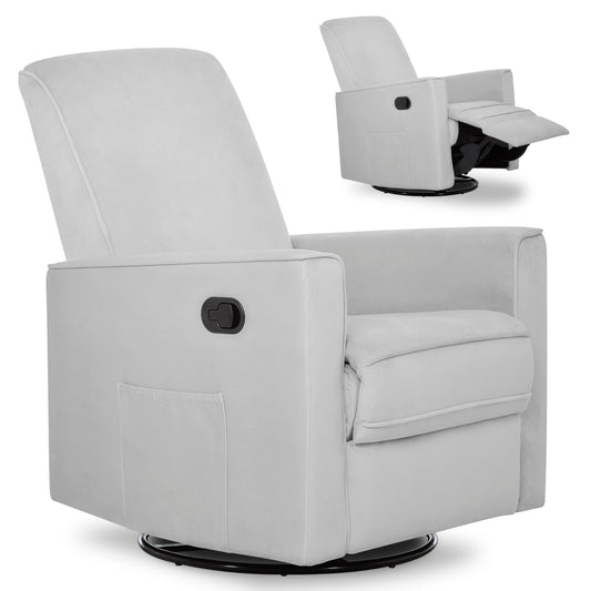 Evolur Raleigh Upholstered Manual Glider Recliner– Rocking & 360° Swivel with Smooth Glide – Greenguard Gold & FSC Certified – Modern Nursery and Living Room Chair in Grey