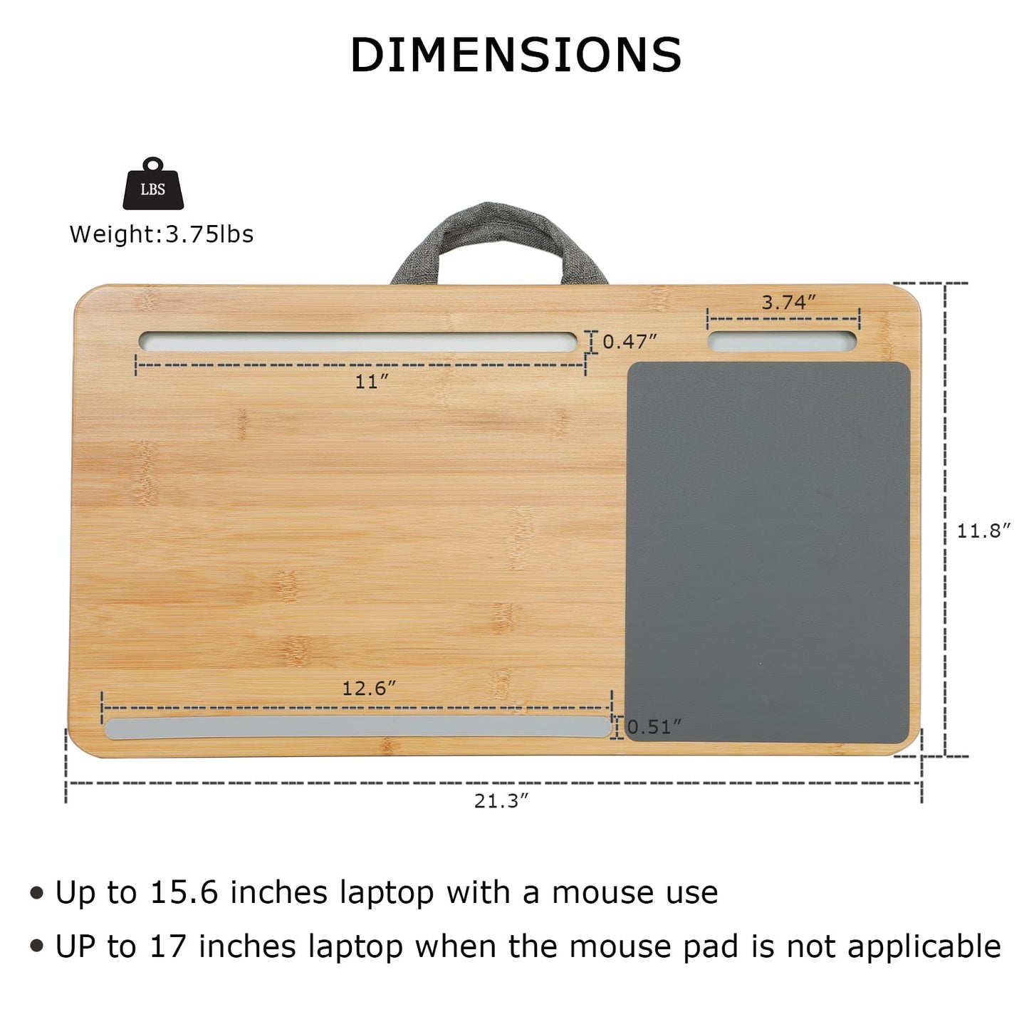 SUMISKY Laptop Lap Desk with Cushion Protable LapDesk with Handle Tablet Support Phone Holder and Mouse Pad Oversized Bamboo Laptop Stand for Sofa Fits Up to 17 Inches