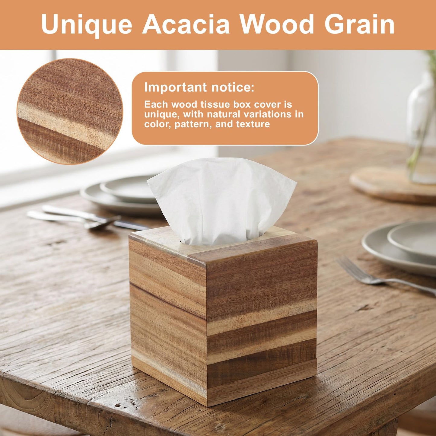 Giloaou 2-Pack Tissue Box Cover, Square Tissue Box Holder Wood Paper Holder for Bathroom Office Living Room, Modern Farmhouse Decor (5.5 x 5.5 x 6.1 inch)
