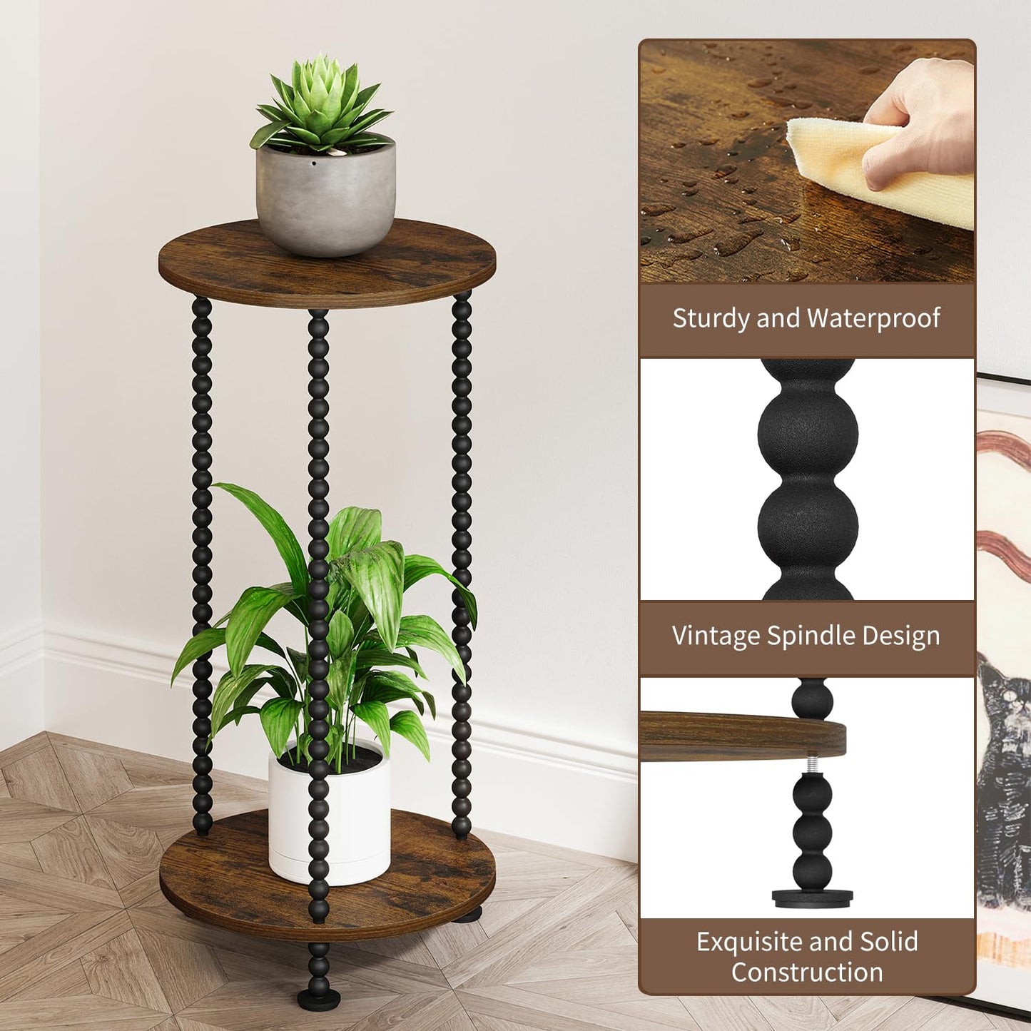 YINMIT Plant Stand Indoor, 2 Tier Small Plant Stand, Corner Flower Pot Stand, Plant Tables Indoor, Planter Pot Holder for Balcony Garden Patio Living Room