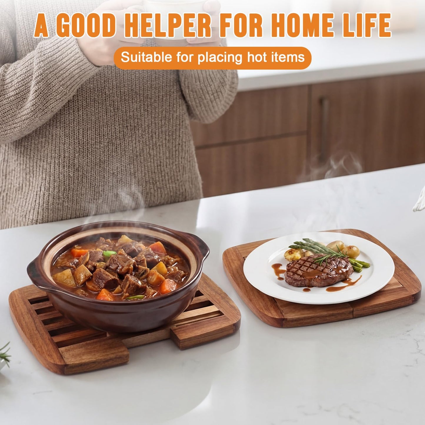 Yungyan Wood Trivet, Acacia Wood Hot Dish Holder Expandable 9 Inch to 11.8 Inch, Wooden Trivets for Hot Dishes, Bowls, Plates, Pots and Pans, Kitchen Table Protector