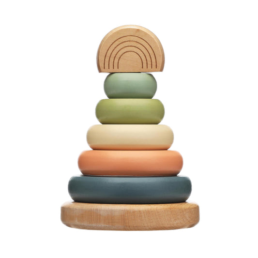 Pearhead Wooden Stacking Rainbow Toy, Montessori Color Sorting Rings for Babies and Toddlers 12+ Months, Nursery Decor