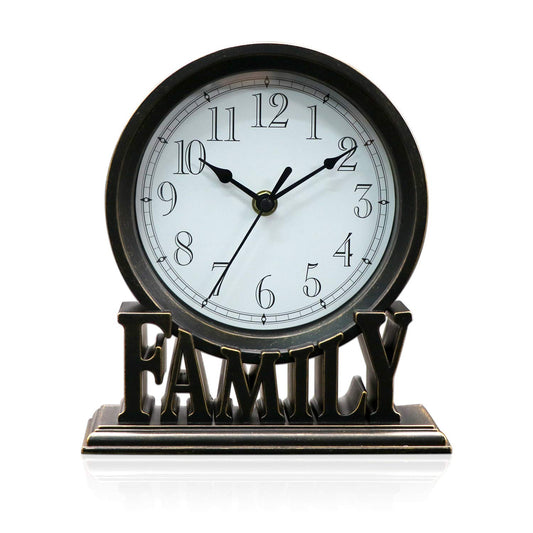 clumsy pets 6.5 Inches Table Clock, Vintage Non-Ticking Family Mantel Desk Clock Battery Operated with Quartz Movement HD Glass for Kids Bedroom Living Room Office (Antique Black)