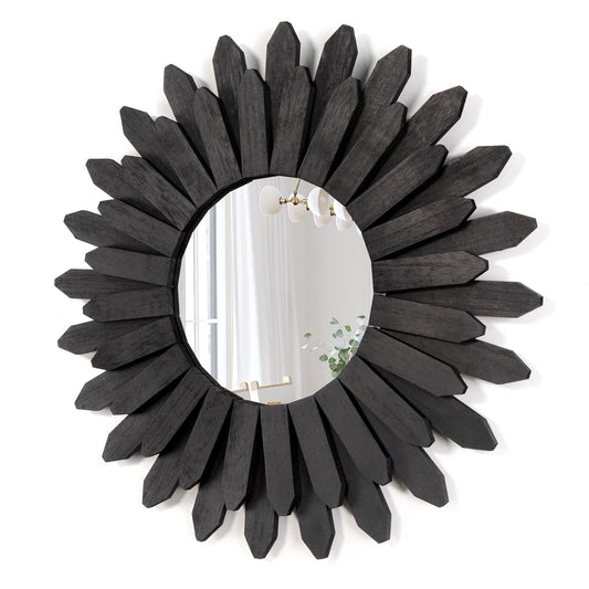 Honiway 21 inch Black Wall Decor Vintage Mirror, Boho Style, Wooden Frame, Easy to Hang, Ideal Gift