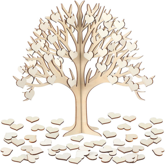 Marsui Valentine's Day 3D Family Tree Decor Family Name Sign Tree of Life Sign Wooden Gratitude Cutouts Desktop Artificial with 54 Heart Tags for Home Birthday Mothers Day DIY Craft, 12.6 x 13.7 Inch
