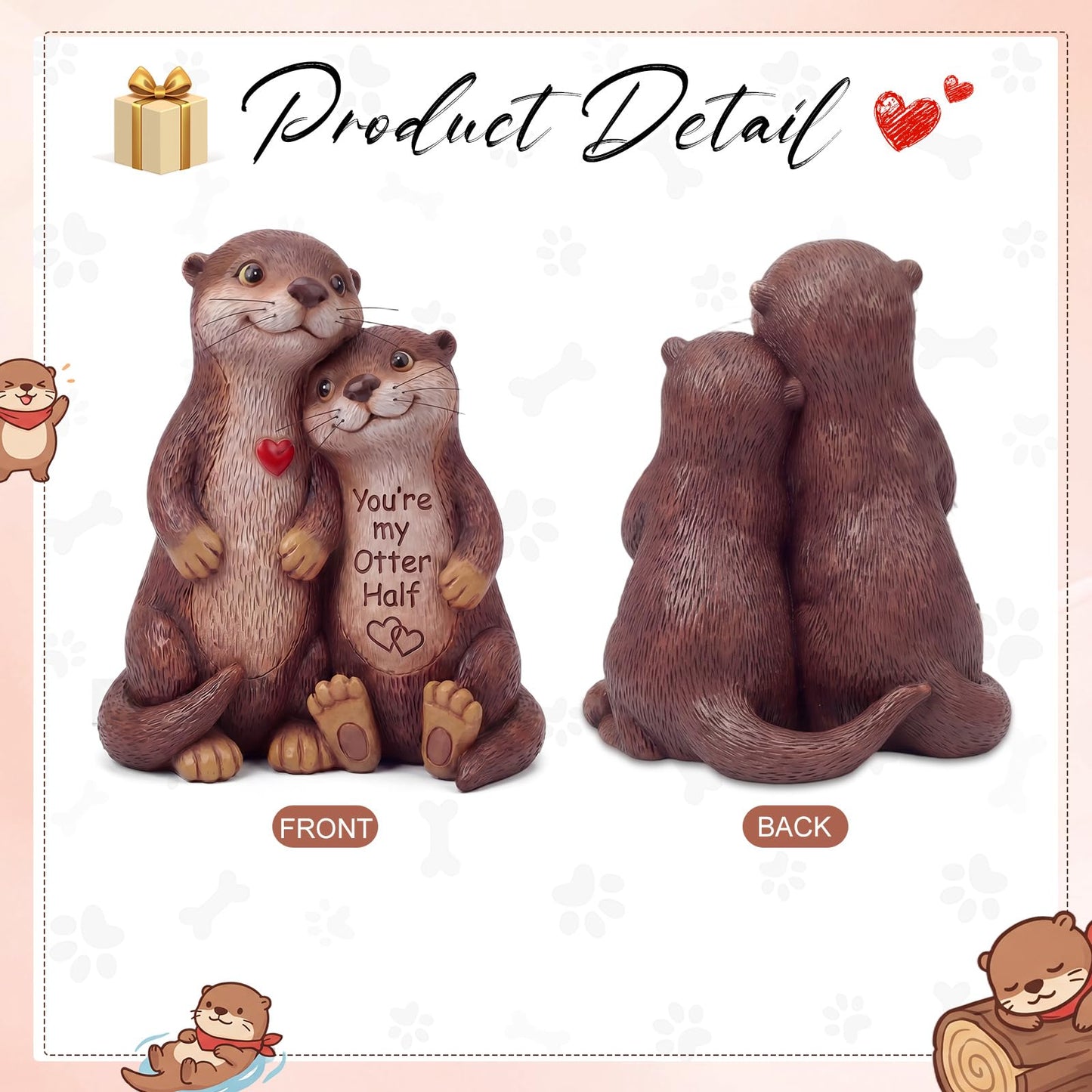 RattanView Love Otter Couple Figurine Anniversary Wedding Gift for Women Men Cute Animal Resin Statue I Love You Birthday Gift for Girlfriend Wife Husband Partner Romantic Sculpture Home Decor