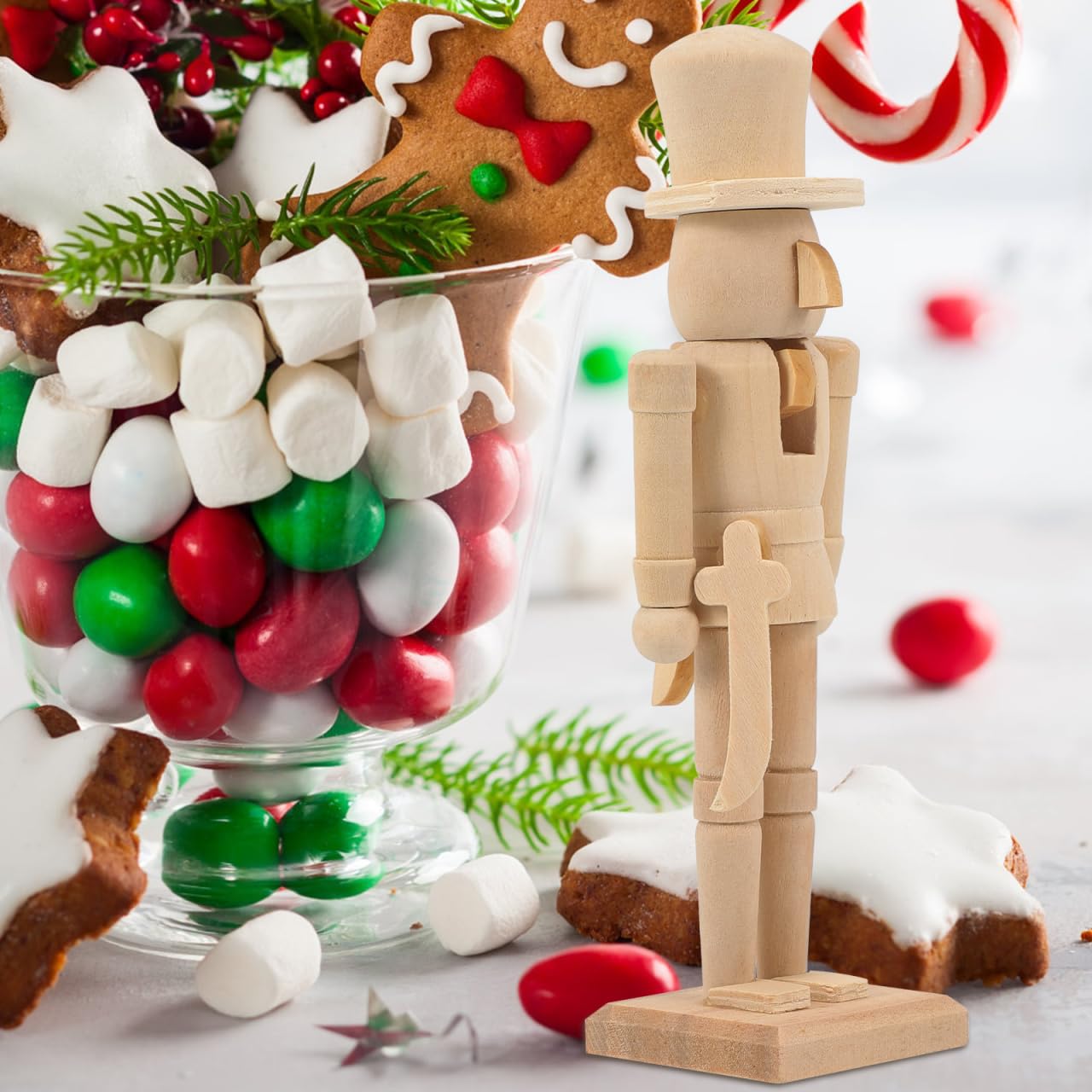 3Pcs Christmas Wooden Unfinished Nutcracker Figurines DIY Blank Unpainted Nutcracker Puppet Walnut Soldier Ornament Decoration, 7 Inch