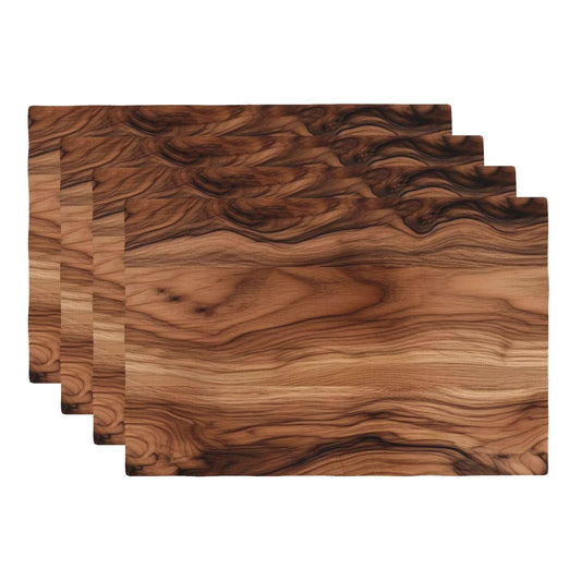 XALOGEER Wood Grain Placemats Set of 4 Brown Vintage Natural Walnut Wooden Board Linen Place Mat Washable Double Layer Table Mats for Kitchen Dining Decoration 12x18 Inch