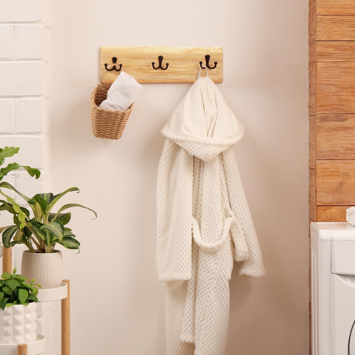 Threehoney 2 Pcs Wooden Coat Rack Wall Mount, 15.8 Inch Farmhouse Style with 3 Hooks, Heavy Duty Wall Hanger for Hanging Backpack, Jacket, Hat, Towel, Purse - Entryway, Bathroom, Bedroom Organizer