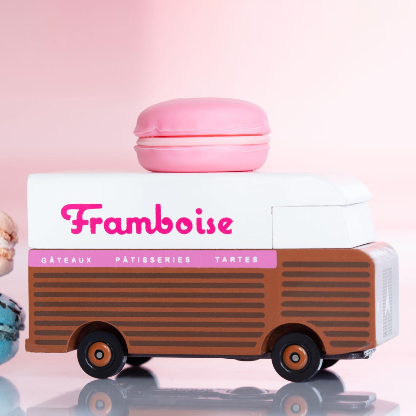CANDYCAR® Wooden Food Truck Collection - Framboise Macaron Van, Premium Handcrafted Beech Wood Toy Car