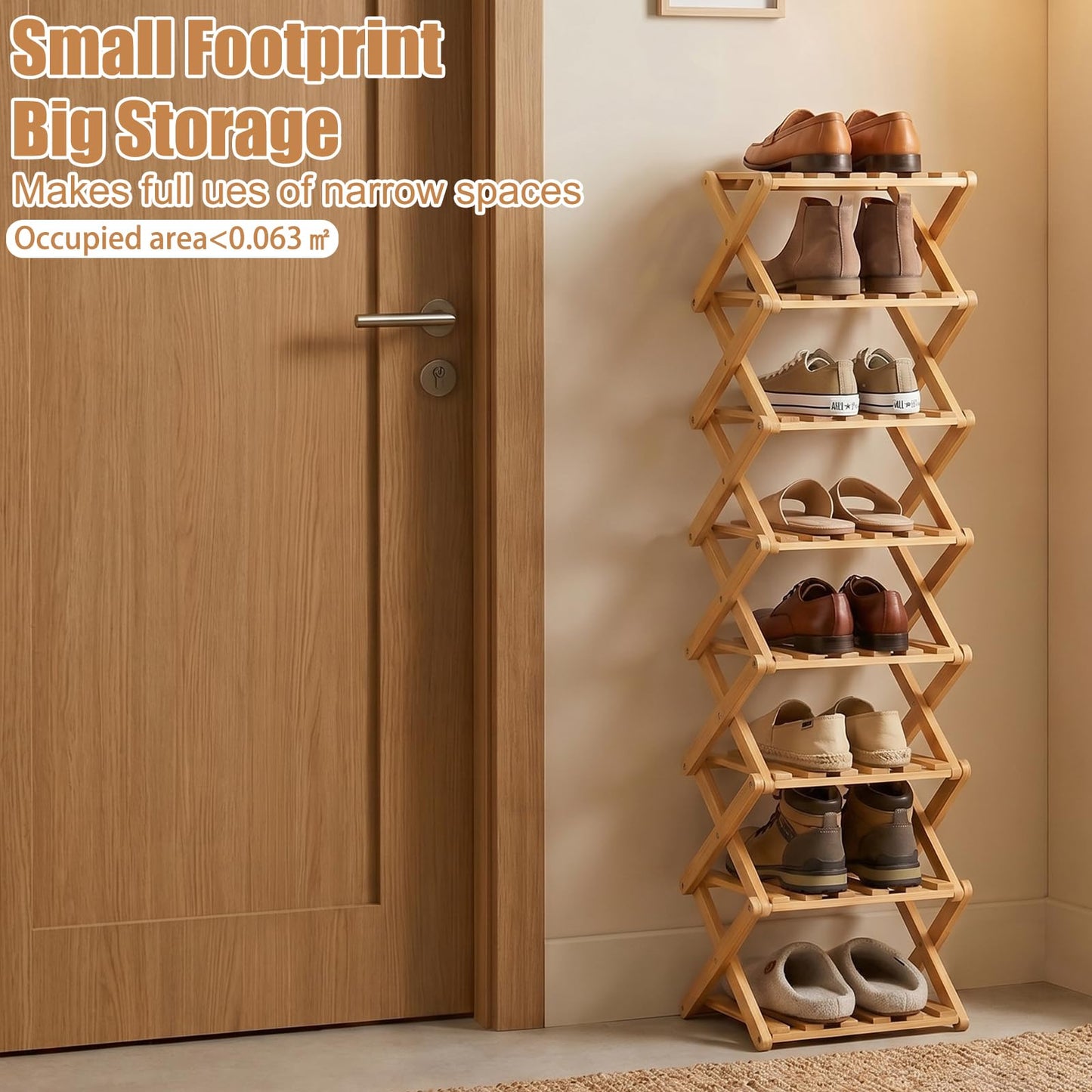 Magnitt Shoe Racks, Foldable Shoes Organizer Free Standing Shelf for Entryway, Closet, Bedroom, Hallway, | Natural | Functional | Multifunctional Shoe Rack (Seven Layers of Primary Colors)