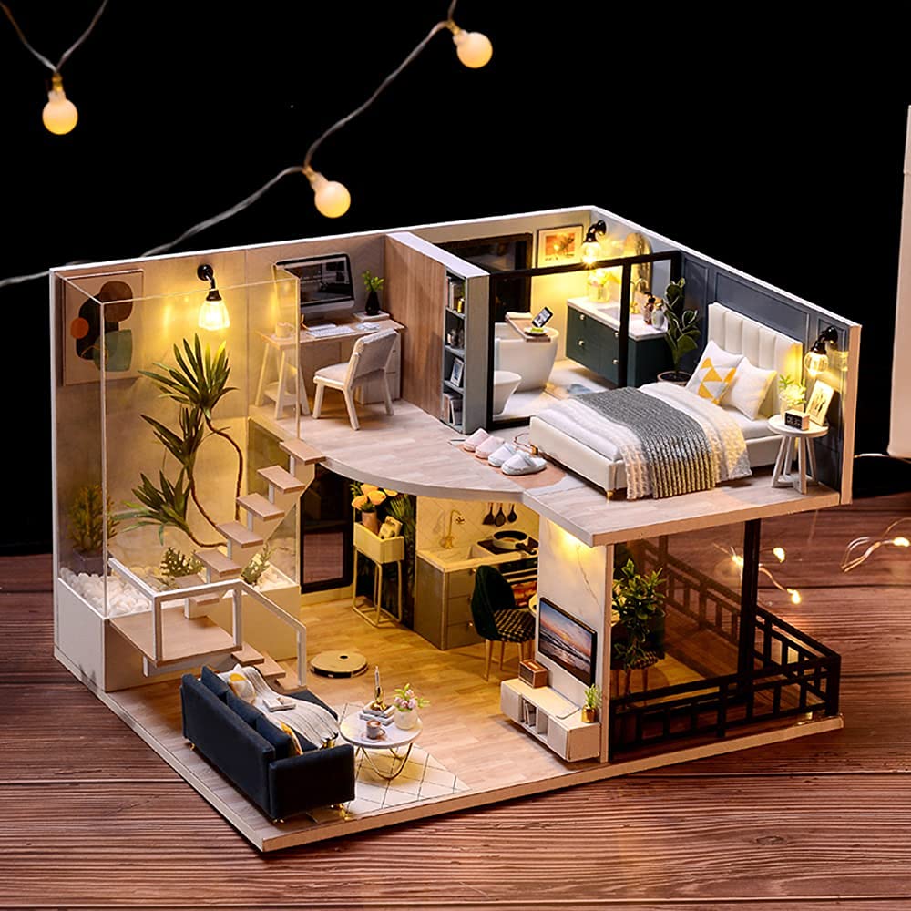 CUTEBEE DIY Dollhouse Miniature with Furniture, DIY Wooden Dollhouse Kit Plus Dust Proof and Music Movement, Creative Room for Valentine's Day Gift Idea(Cozy Time) (Magic House)