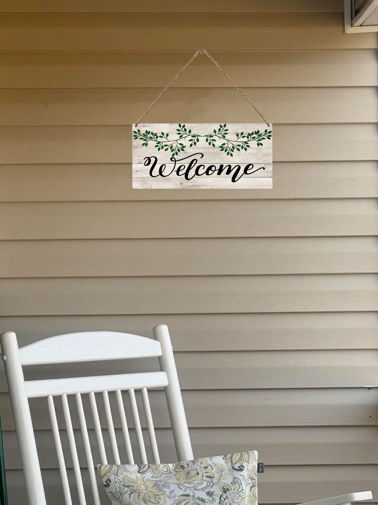 Mdulftar Eucalyptus Leaves Wooden Welcome Sign for Front Door, 6x12 Inch Rustic Farmhouse Hanging Door Sign, Porch Wall Decor Rustic Home Art, Housewarming Gift for New Home