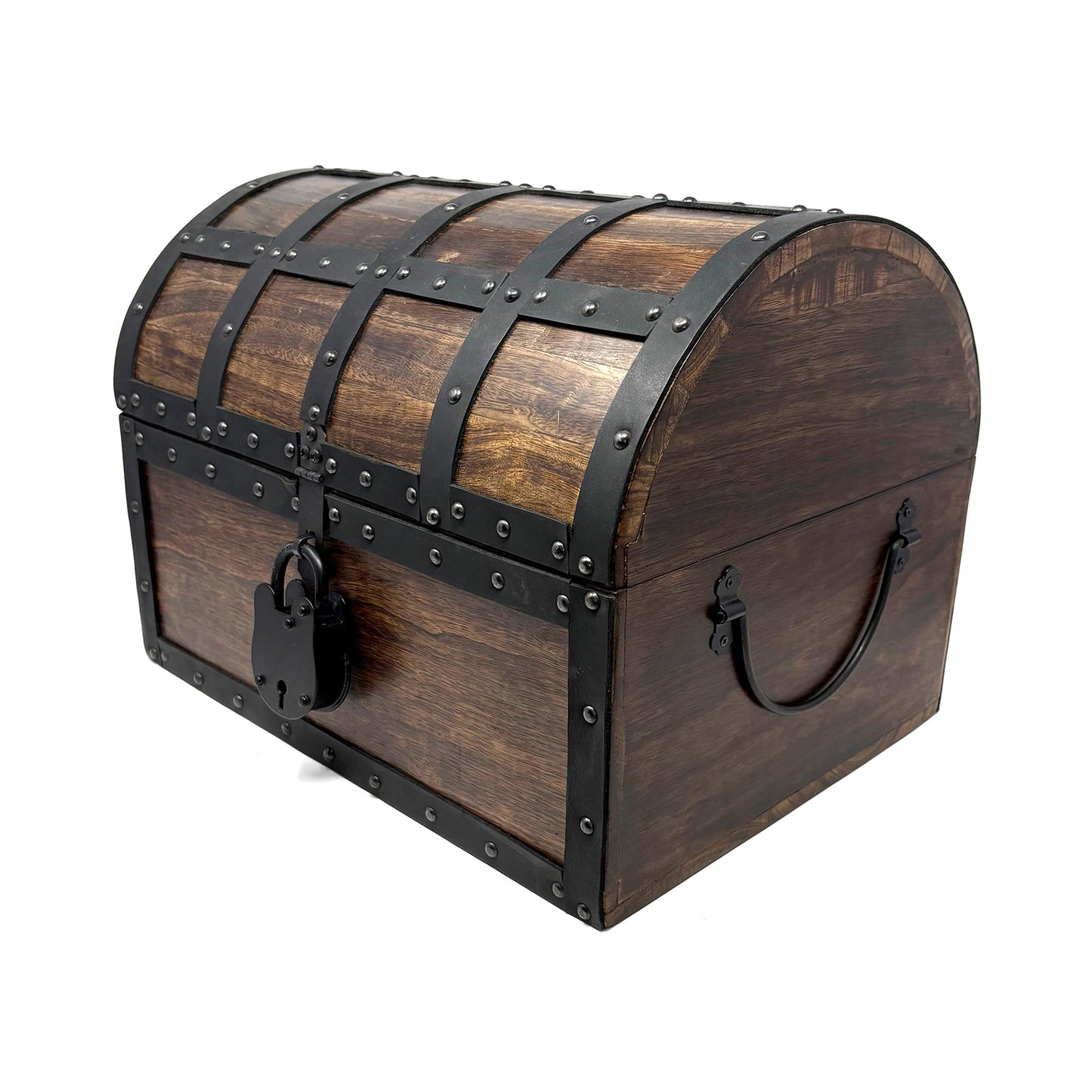 Nautical Cove Handmade Wooden Treasure Chest Storage Box – Deluxe Design with Real Leather Accents, Working Iron Lock & Skeleton Keys, Decorative Keepsake Chest (X-Large - 15 × 11 × 11")