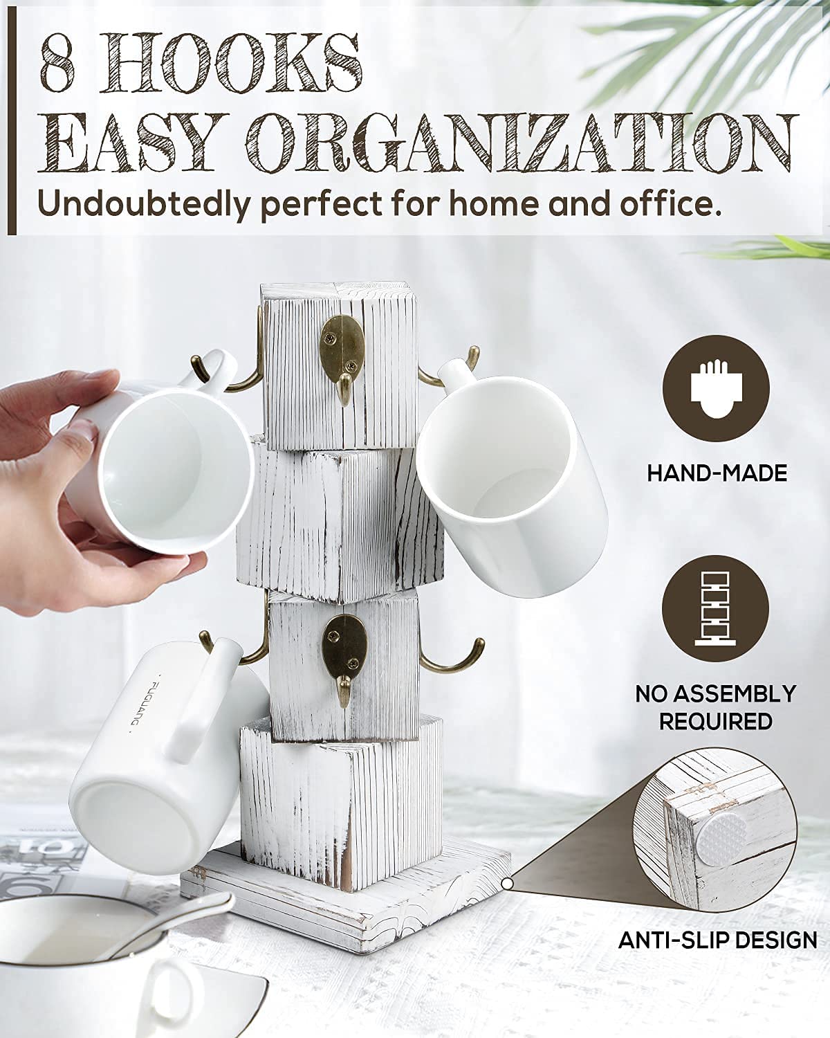 PUERSI Farmhouse Wooden Napkin Holder and Coffee Mug Holder