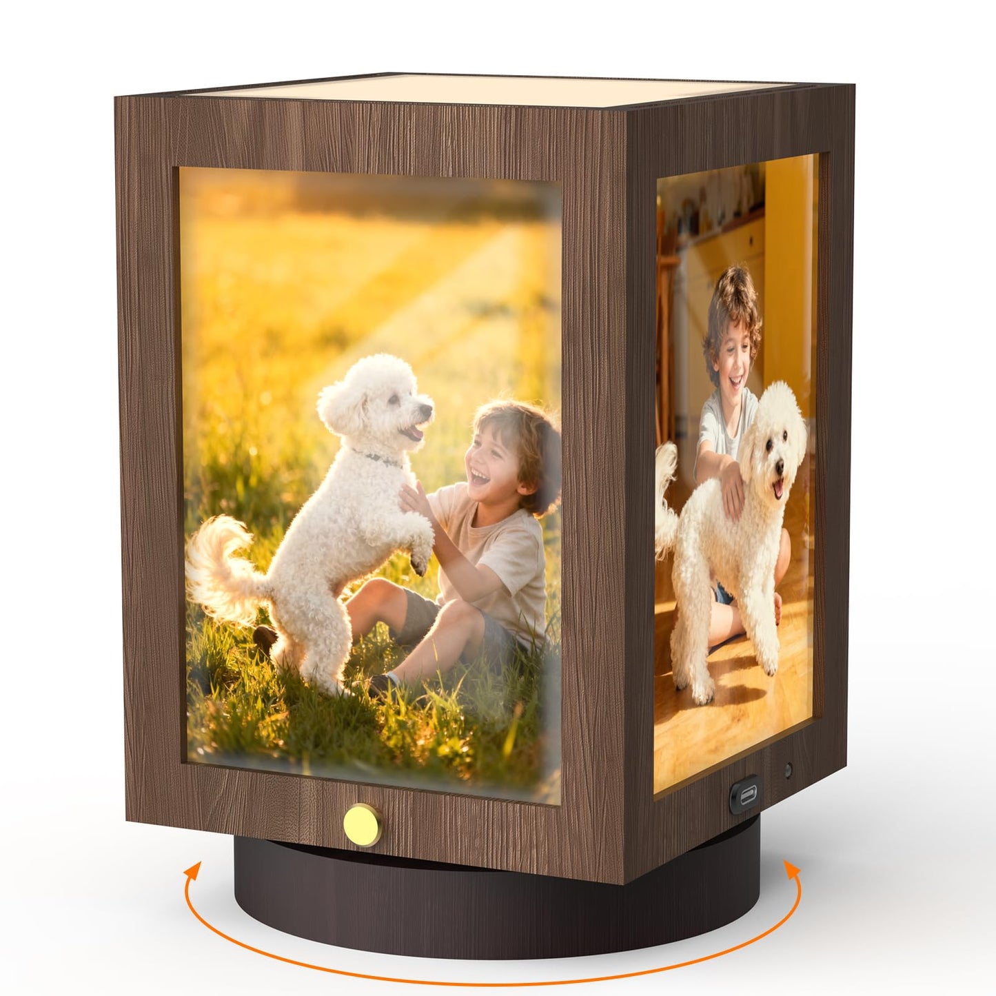 Mixoo 4x6 Picture Frame Light, Vintage Rotating Photo Frame Tabletop Lamp, Touch Desk Lamp for Bedroom Bedside, Table lamps for Office Family Retirement Anniversary Birthday Gifts (Wooden Brown)