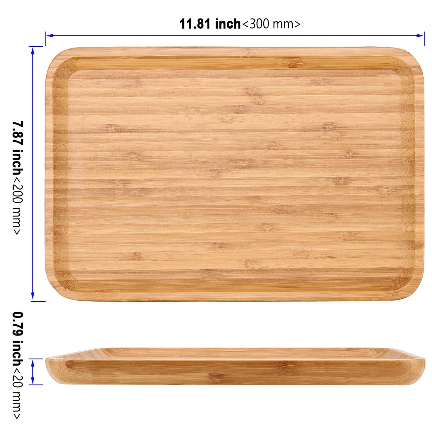 KOHAND 3 Pack 12 x 8 x 0.8 Inches Bamboo Serving Platter Tray, Bamboo Tray Cheese Plate Rectangular Platter for Fruit, Appetizer, Cheese