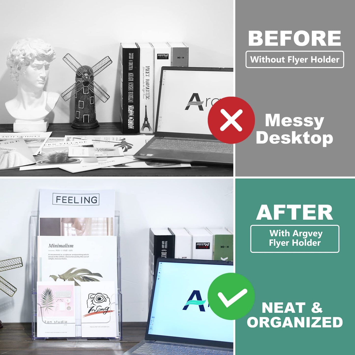 Argvey Acrylic Brochure Holder 8.5 x 11 inches, 4 Tier Clear Brochure Display Stand with Removable Divider for Trifold 4 Inches Wide Pamphlet, Plastic Flyer Holder for Magazine, Literature, Booklet