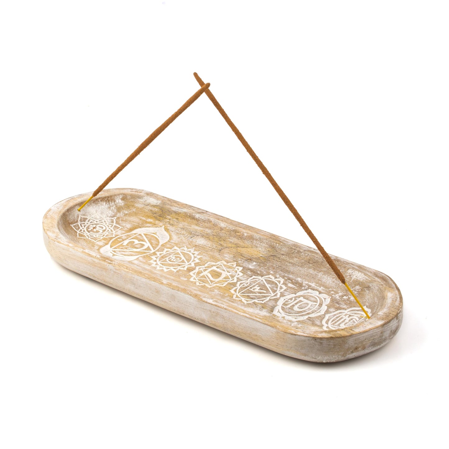 raajsee Wooden Rosewood Incense Holder - Incense Burner - Ash Catcher - Incense Stick Holder - Meditation & Yoga - Great Gift for Any Occasion Size 11x4 inch (Seven Chakra White)