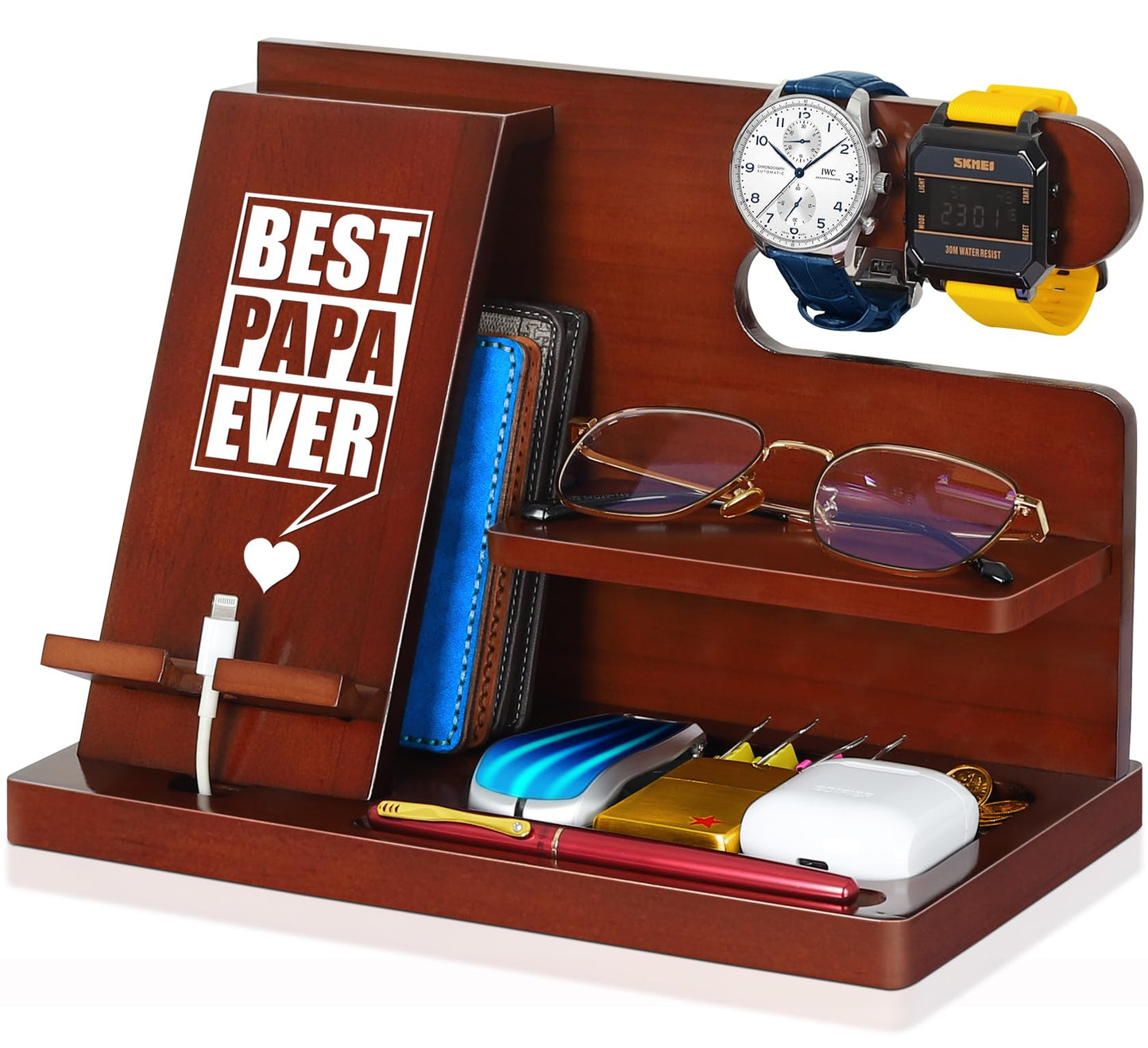 PRINLUCK Papa Gifts, Fathers Day Papa Gifts, Wood Phone Docking Station, Fathers Day Birthday Gift from Grandchildren, Christmas Stocking Stuffers, Phone Stand