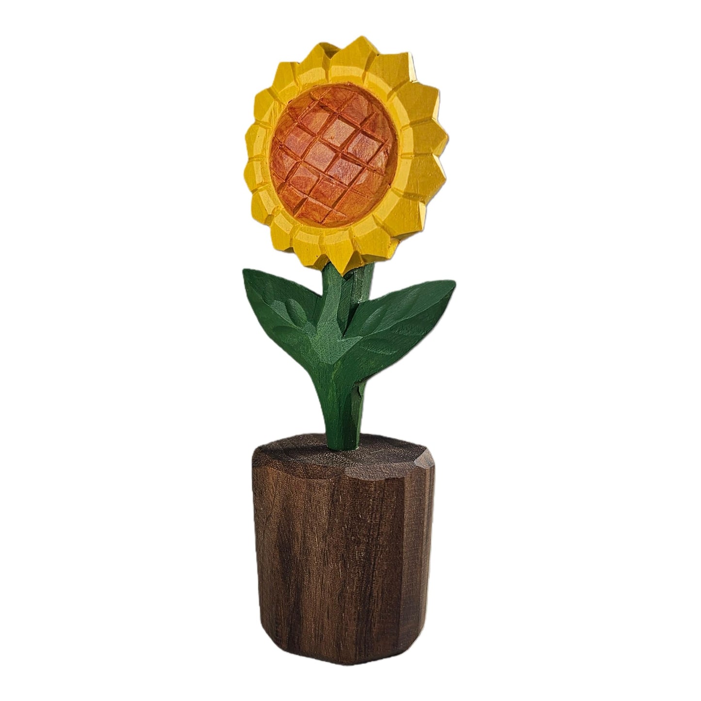 WOODEN ISLANDS Hand-Carved Wooden Sunflower Figurine, 5-Inch Solid Wood Flower Statue for Rustic Farmhouse Home Shelf Decor & Office Desk Accessories, Includes Gift Box Packaging