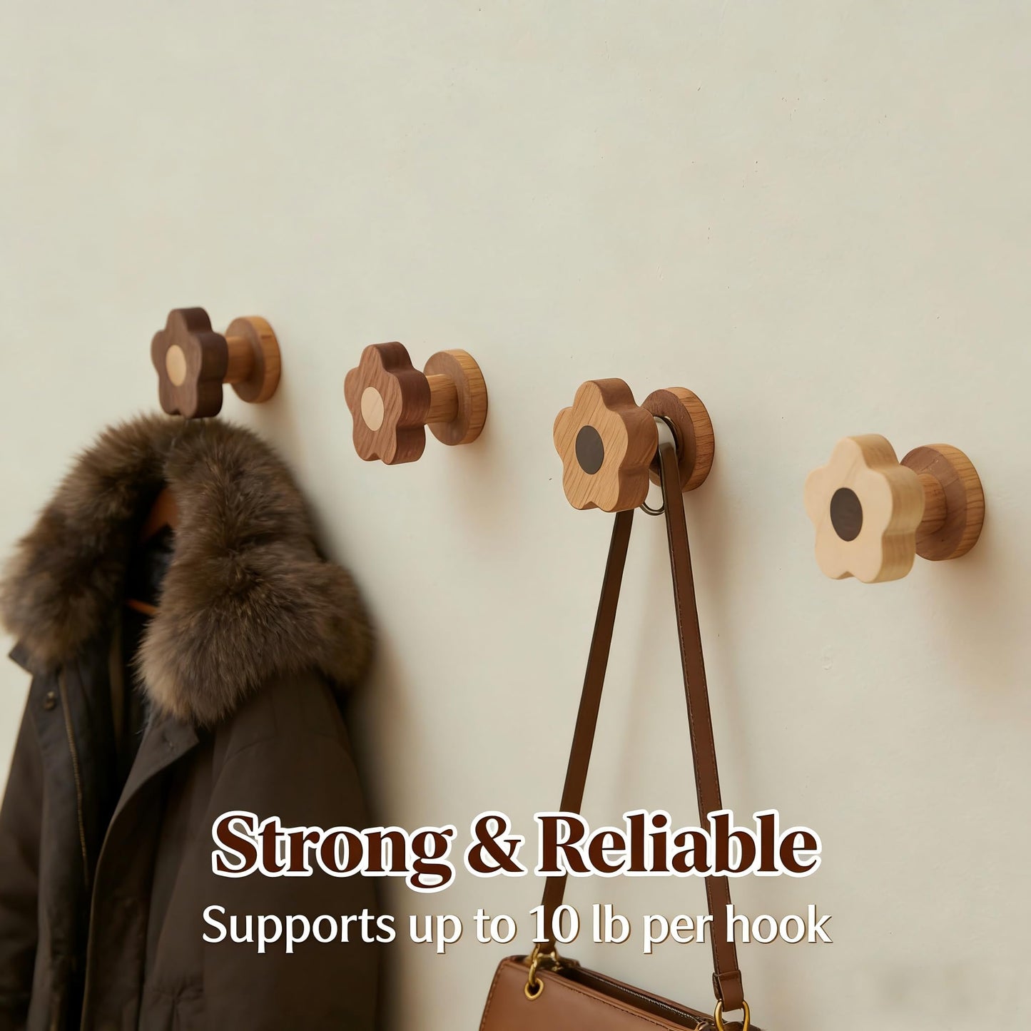 Kids Coat Hooks Wall Mount – Cute Flower Wooden Wall Hooks for Hanging Clothes, Purses, Robes, Towels, Backpacks – Modern Decorative Walnut Hangers for Girls’ Nursery, Bathroom, Entryway & Bedroom