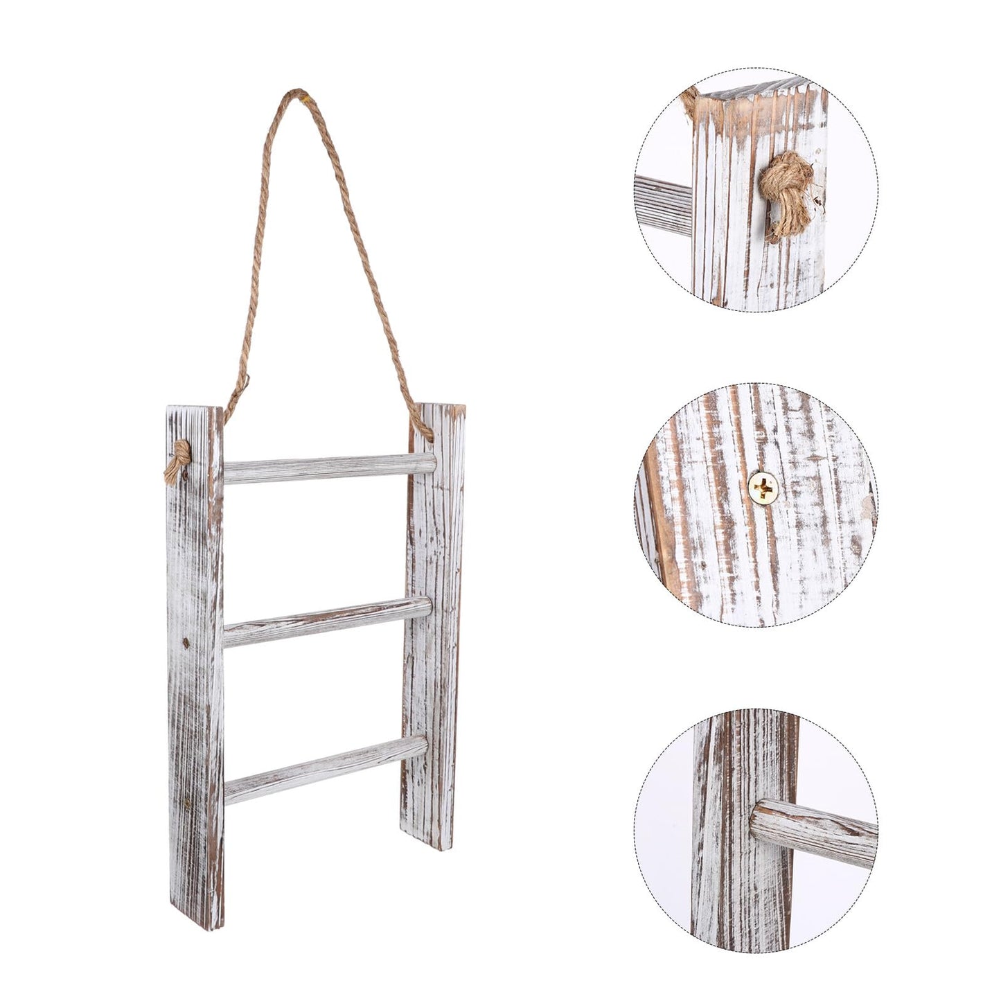 BESPORTBLE Rustic Wooden Towel Ladder Rack Bathroom Storage Rack with Rope Lightweight Timber Towel Holder Washcloths and Decorative Quilts Multipurpose Bathroom and Kitchen Organizer
