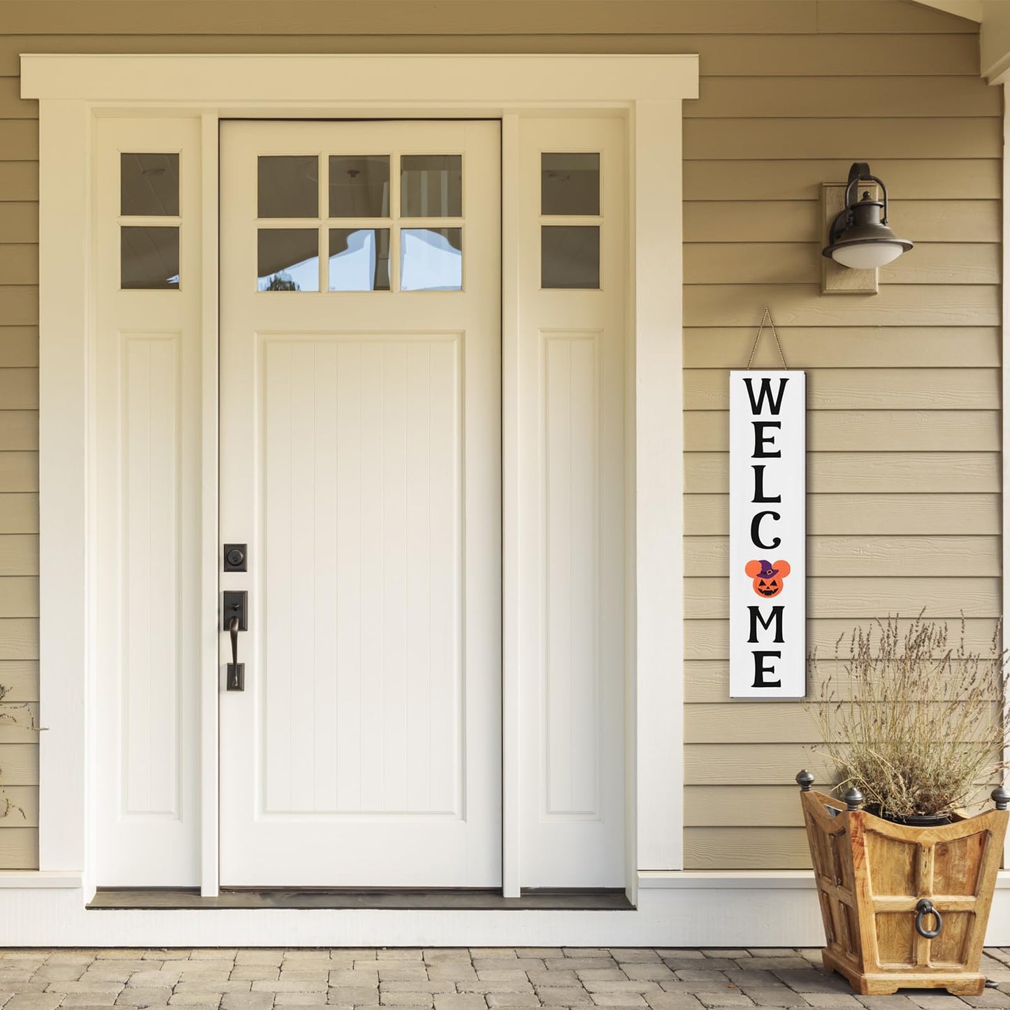 FUEMEILY 15.7'' Cute Mouse Seasonal Interchangeable Home Sign for Front Porch,18pcs Interchangeable Hanging Vertical Welcome Door Sign for Farmhouse/Wall/Porch Decor and Housewarming Gift