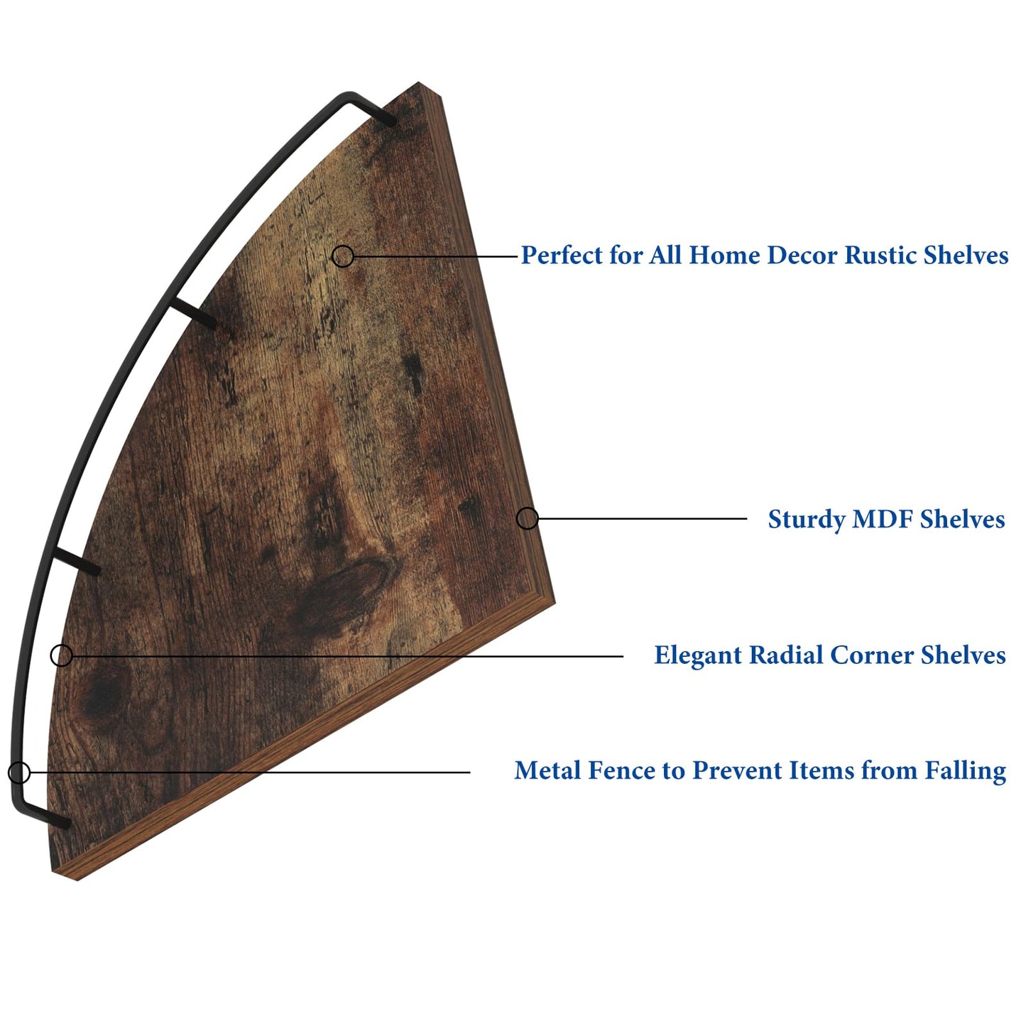 Trwcrt Corner Shelf Wall Mounted Set of 3, Floating Wall Shelves Rustic Wooden Storage Shelves for Bedroom, Living Room, Bathroom, Brown
