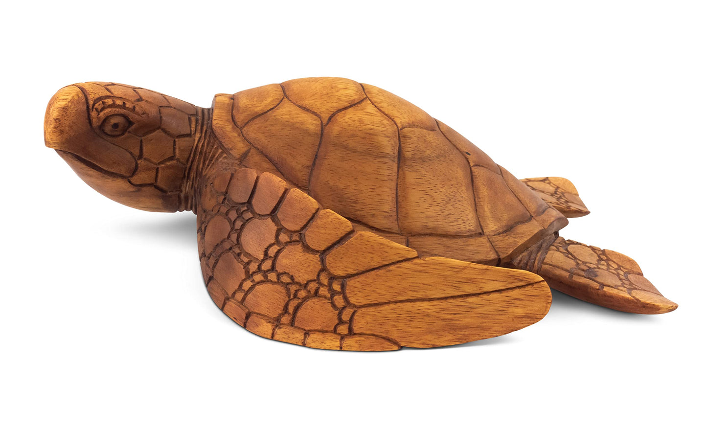 G6 Collection Wooden Hand Carved Sea Turtle Tortoise Statue Figurine Sculpture Handcrafted Handmade Home Decor Rustic Seaside Tropical Nautical Ocean Coastal (12" Long)