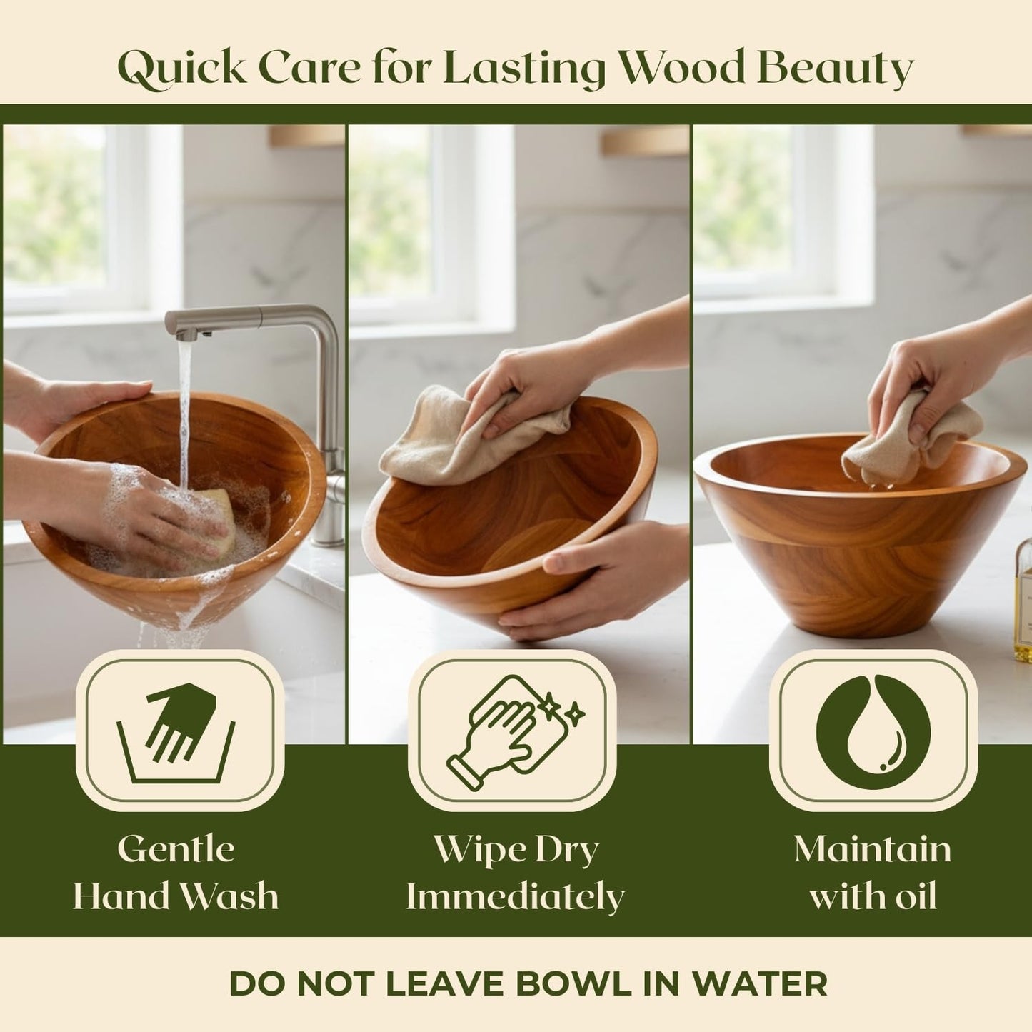 Aurah Acacia Wood Salad Bowl, 8" Diameter x 4.2" Height – Small Wooden Mixing & Serving Bowls for Salad, Pasta and Fruits – Kitchen & Outdoor Dining - Capacity 2.3 Quarts