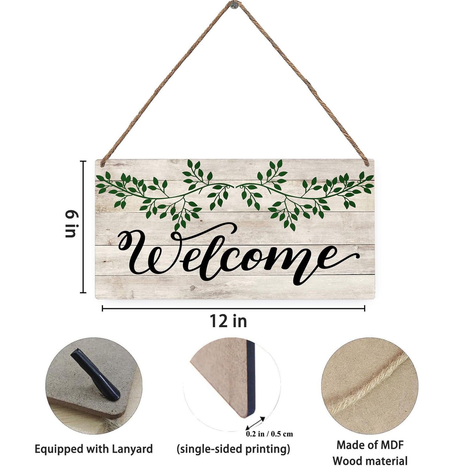 Mdulftar Eucalyptus Leaves Wooden Welcome Sign for Front Door, 6x12 Inch Rustic Farmhouse Hanging Door Sign, Porch Wall Decor Rustic Home Art, Housewarming Gift for New Home