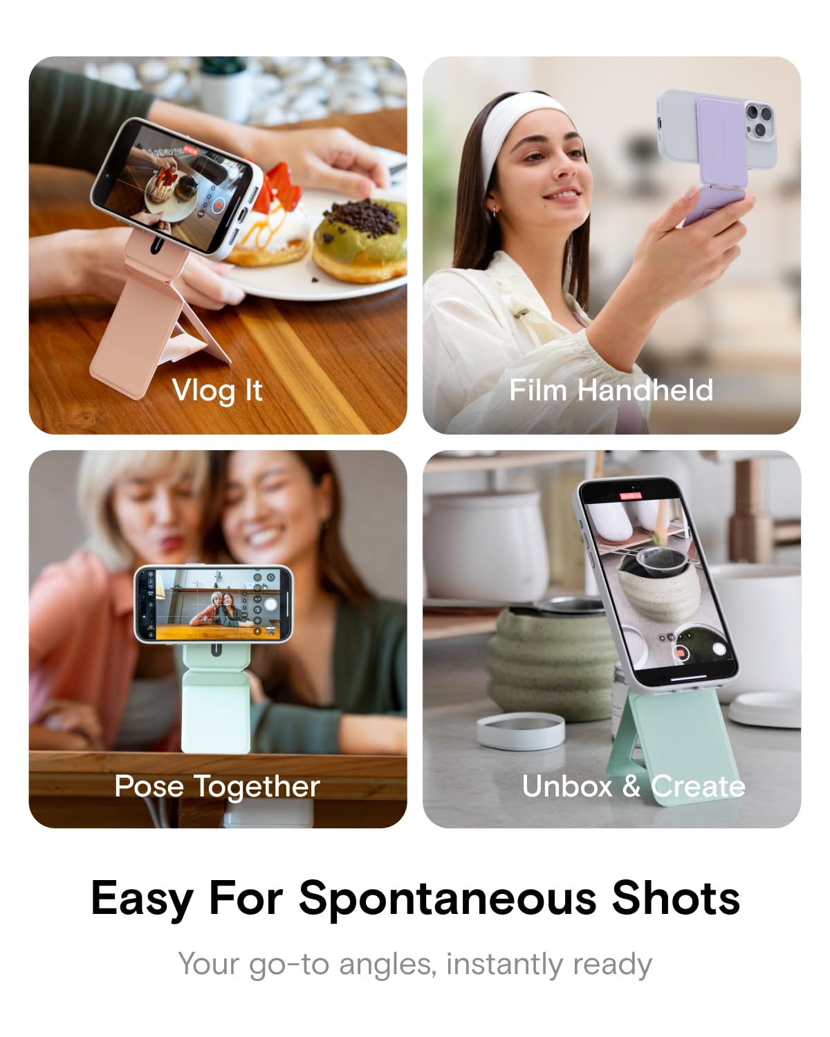 MOFT Phone Tripod Stand Selfie Stick for iPhone, Multi-Angles iPhone Stand, Lightweight & Portable Phone Holder, Strong Magnets, MOVAS Vegan Leather, Travel Essentials, Peony (Without Card Slot)