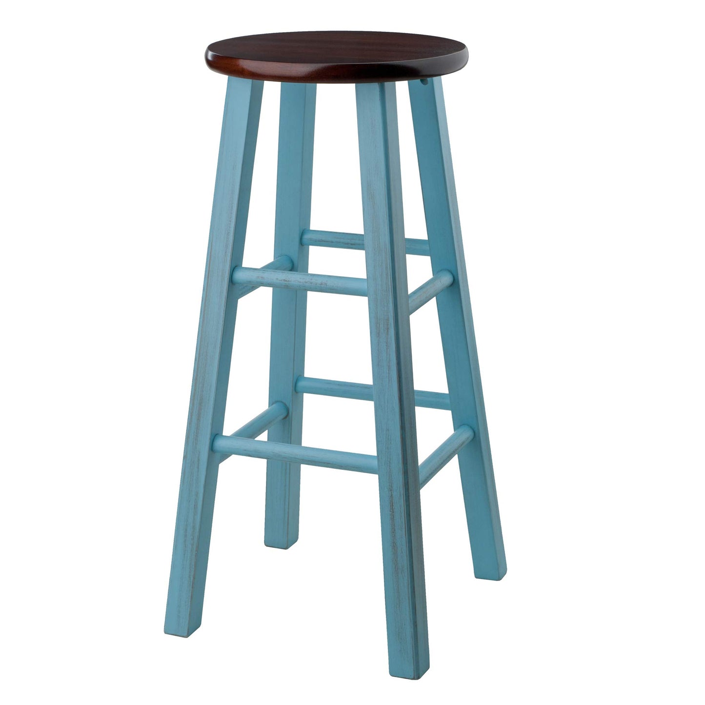 Winsome Ivy Square Leg Counter Stool, 29" in Rustic Light Blue and Walnut Classic Backless Bar Chairs for Kitchen & Dining Room Seating, Timeless Essential Furniture for Home, Dorm, Apartments